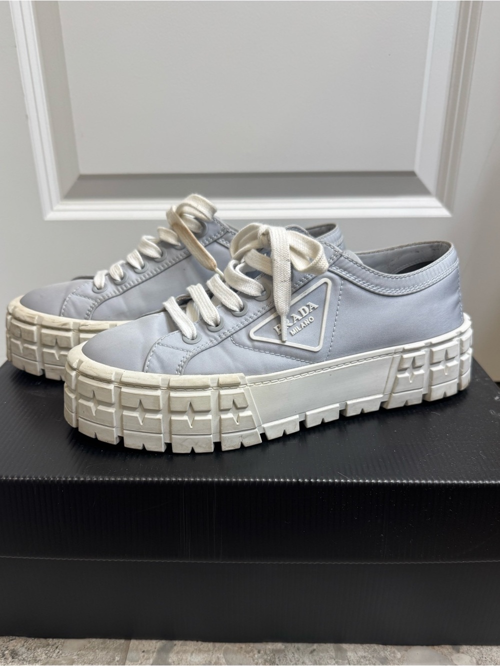 Prada Light Blue Platform Sneakers